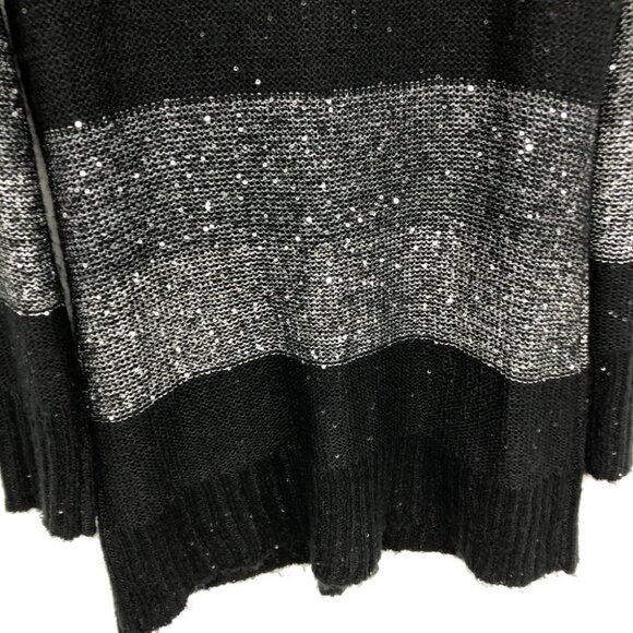 Questions brand Black & Grey Striped Sparkle Sequin Glitter Buttoned Cardigan XL - Picture 10 of 13